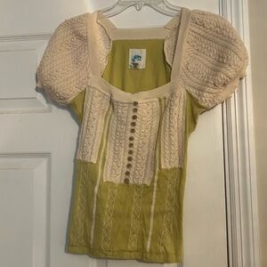 Anthropologie Vintage Puff Sleeve Cottage Core Top